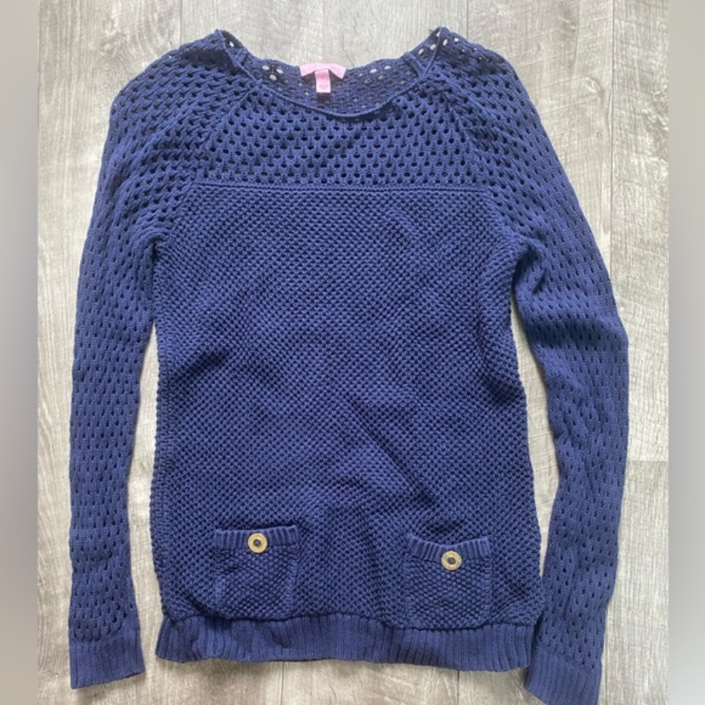 EUC Lilly Pulitzer Navy Knit Pullover Sweater‎ with Pockets size S